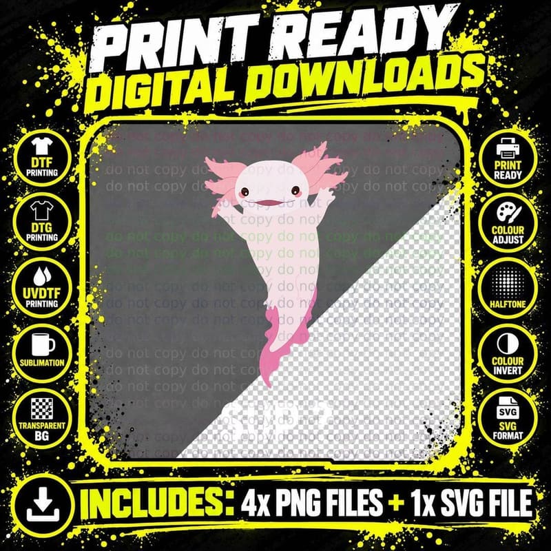 Funny Axolotl Kids T-Shirt Png SVG Digital Bundle