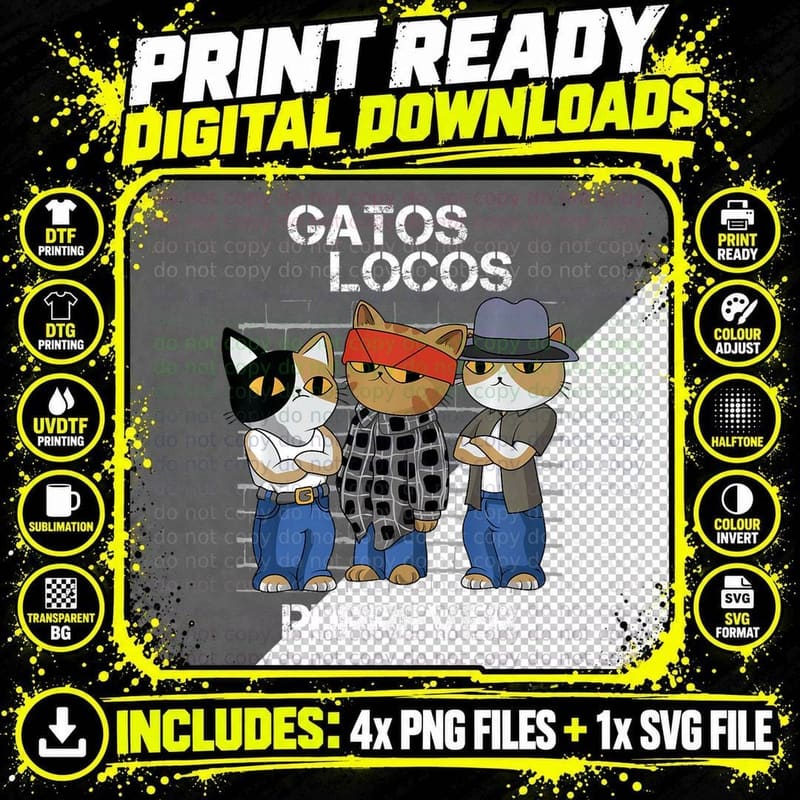 Funny Cat Blood in Blood Out Vatos Locos Forever T-Shirt Png SVG Digital Bundle
