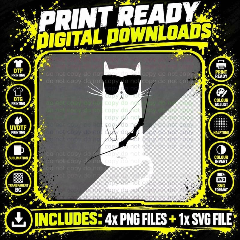 Funny Cat Wearing Sunglasses Archery T-Shirt Png SVG Digital Bundle