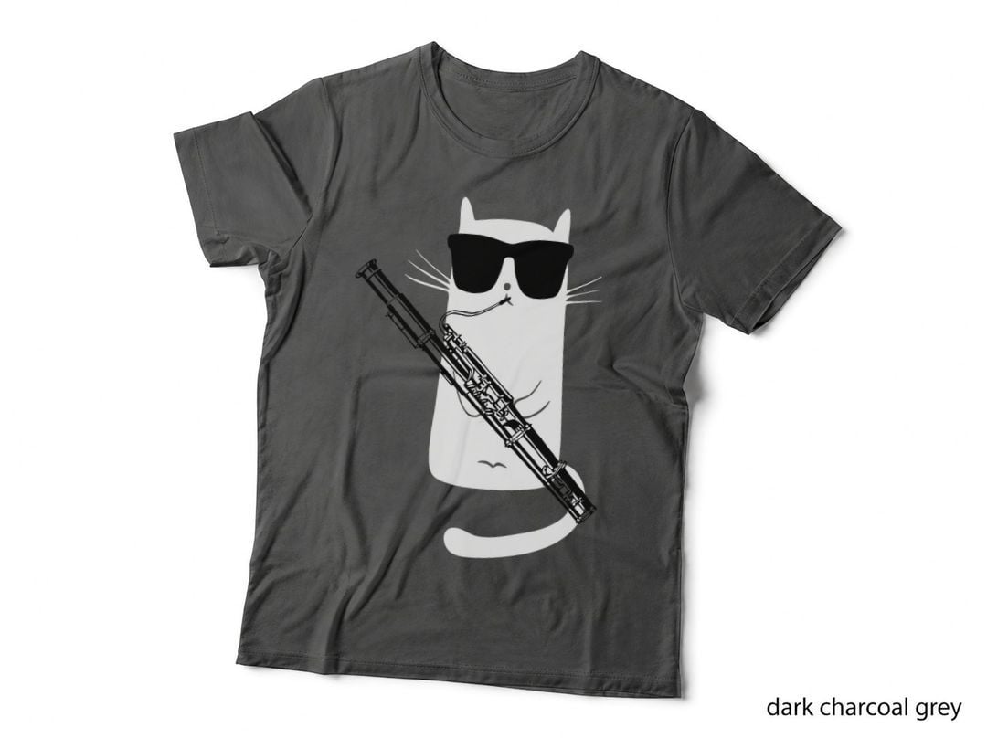Funny Cat Wearing Sunglasses Playing Bassoon T-Shirt