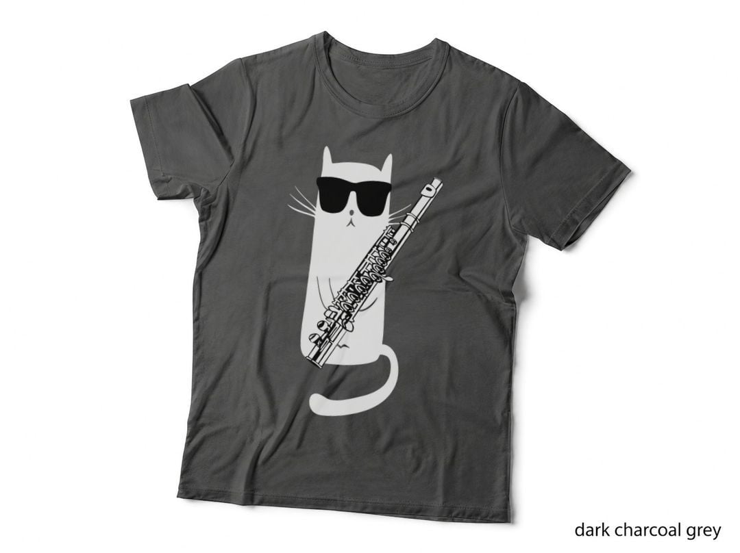 Funny Cat Wearing Sunglasses Playing Flute T-Shirt