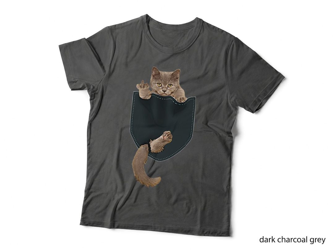 Funny Cat in Pocket - Cat Finger Pocket T-Shirt