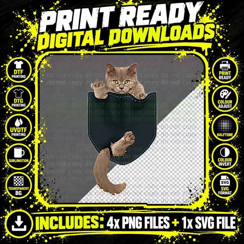 Funny Cat in Pocket - Cat Finger Pocket T-Shirt Png SVG Digital Bundle