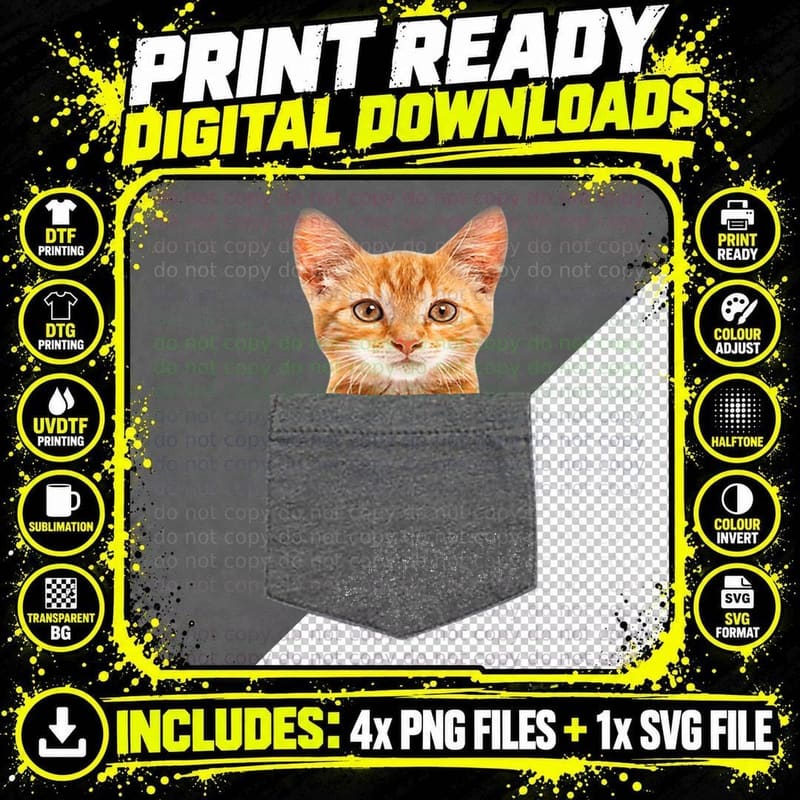 Funny Cat in Pocket Shirt Gift for Women Men Boy Girl Png SVG Digital Bundle