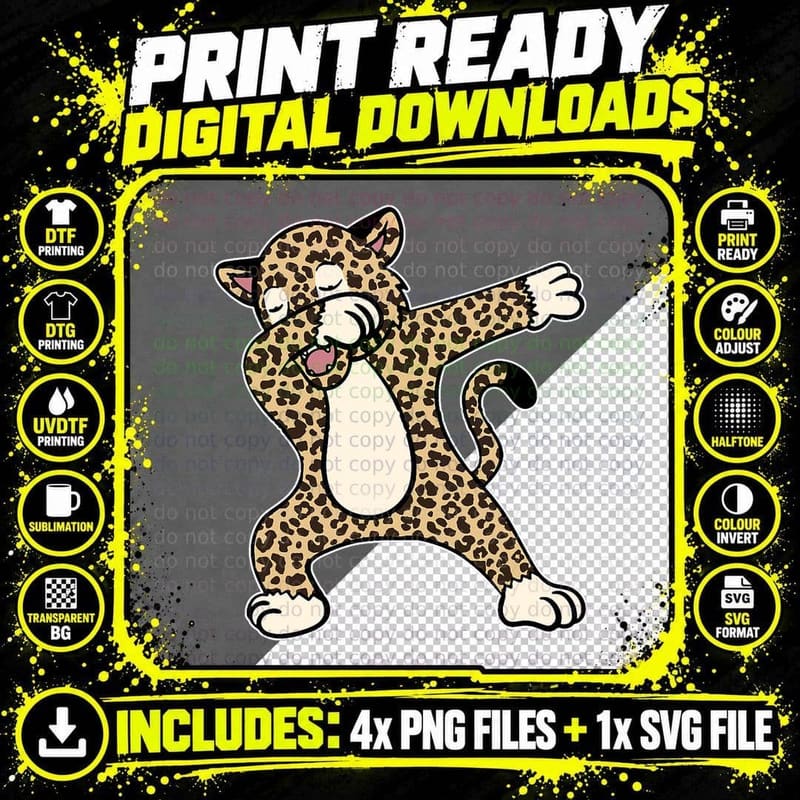 Funny Cheetah Dance for Kids Boys Girls Dabbing Cheetah Png SVG Digital Bundle
