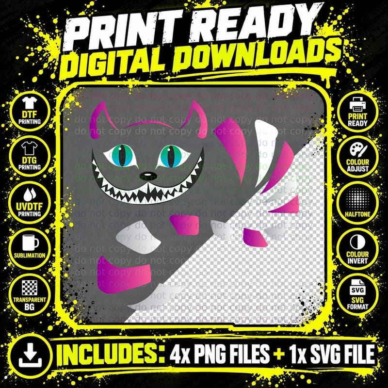 Funny Cheshire Faced Cat - Funny Cats, Cat Lover Gift Png SVG Digital Bundle