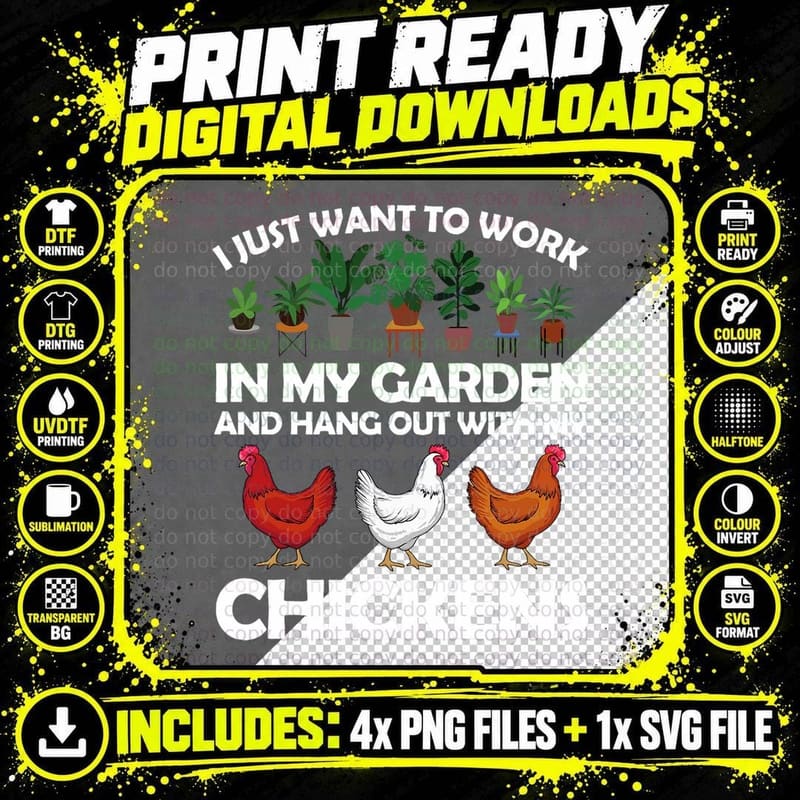 Funny Chicken Art for Men Women Gardening Chicken Lover Png SVG Digital Bundle