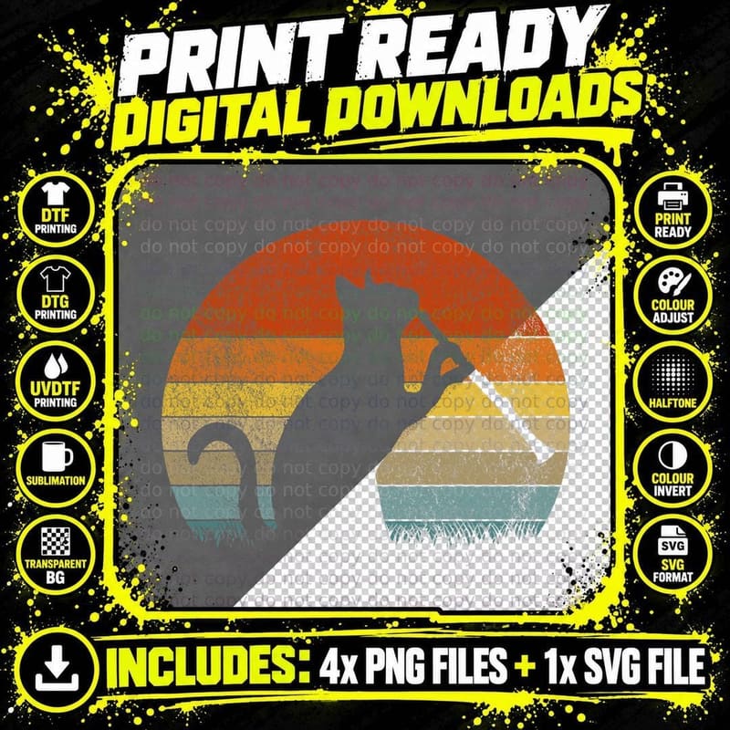 Funny Clarinet Cat Clarinet Player Musician Retro Png SVG Digital Bundle