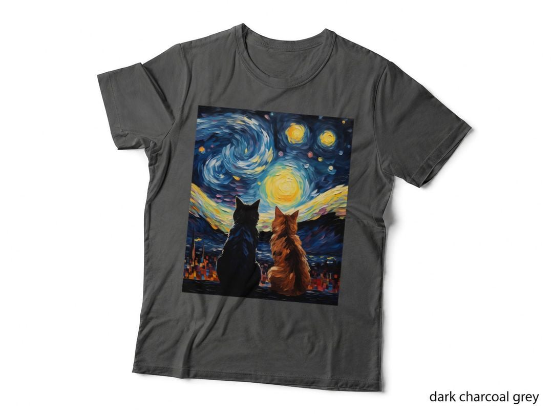 Funny Couples Cats Lover Starry Night Vincent Van Gogh Cat T-Shirt