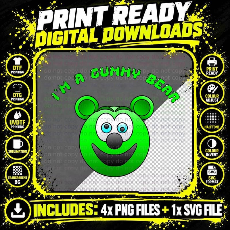 Funny Cute Kids I'm a Gummy Bear Cartoon Gift T-Shirt Png SVG Digital Bundle