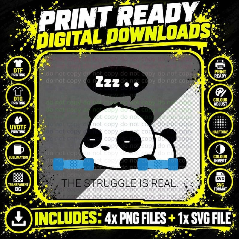 Funny Cute the Struggle Is Real Panda Work Out T Shirt Png SVG Digital Bundle