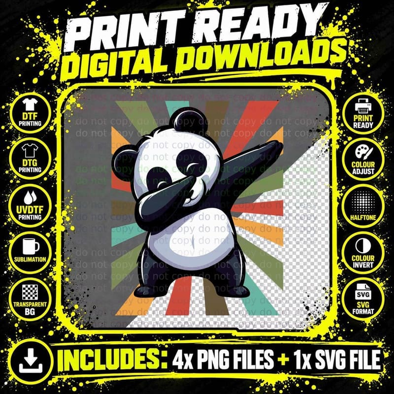 Funny Dabbing Panda Cute Animal Giant Panda Bear Dab Png SVG Digital Bundle