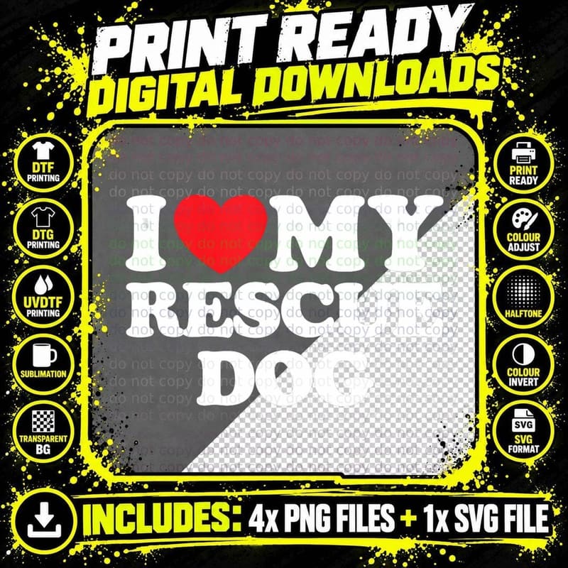 Funny Dog Owner I Love My Rescue Dog T-Shirt Png SVG Digital Bundle