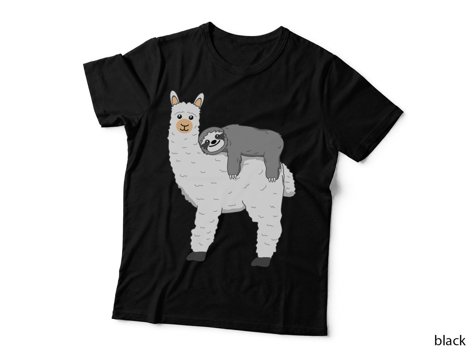Funny Fluffy Animal Sloth Riding Llama T-Shirt