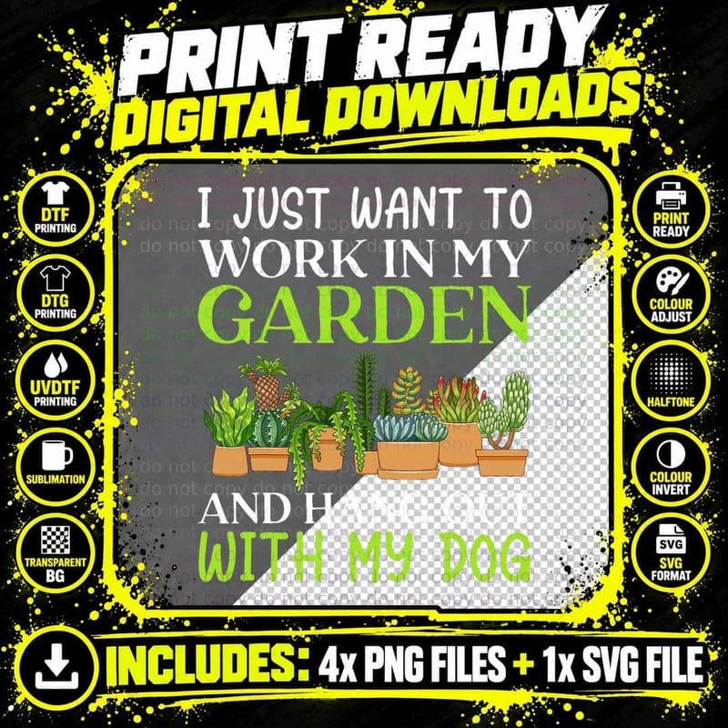 Funny Gardener Gardening Garden Enthusiast and Dog Lover Png SVG Digital Bundle