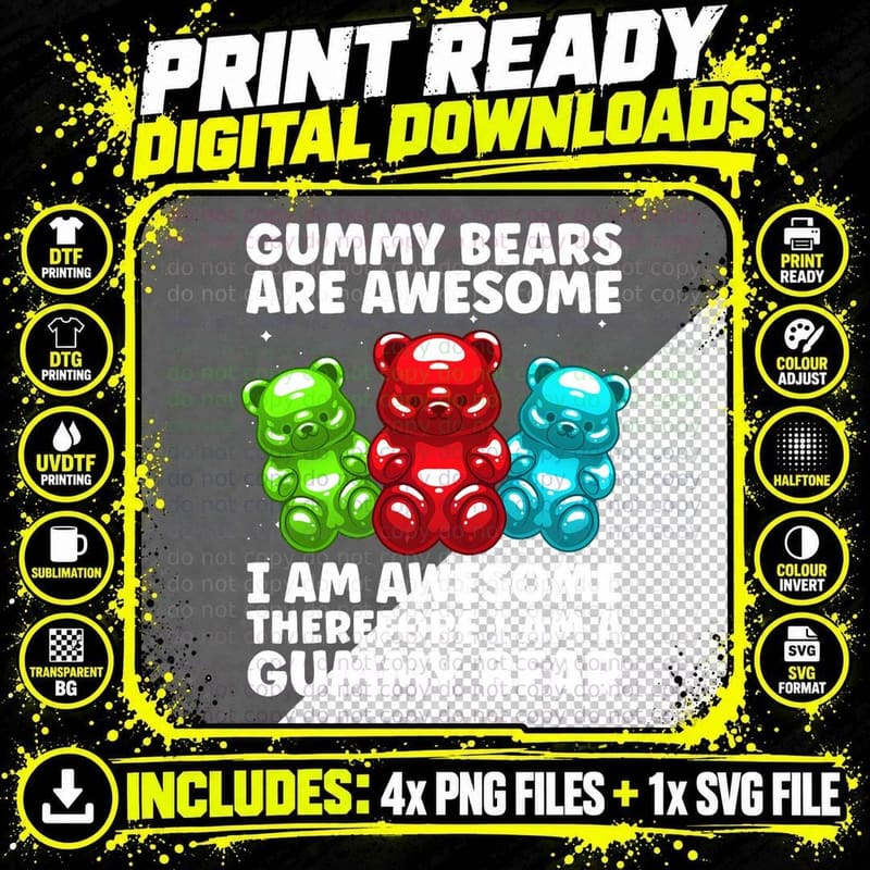 Funny Gummy Bear Art for Kids Girl Women Candy Lover Png SVG Digital Bundle