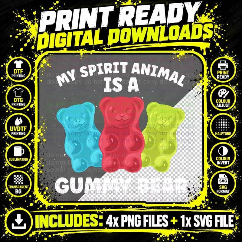 Funny Gummy Bear Art for Men Women Kids Candy Lover Png SVG Digital Bundle