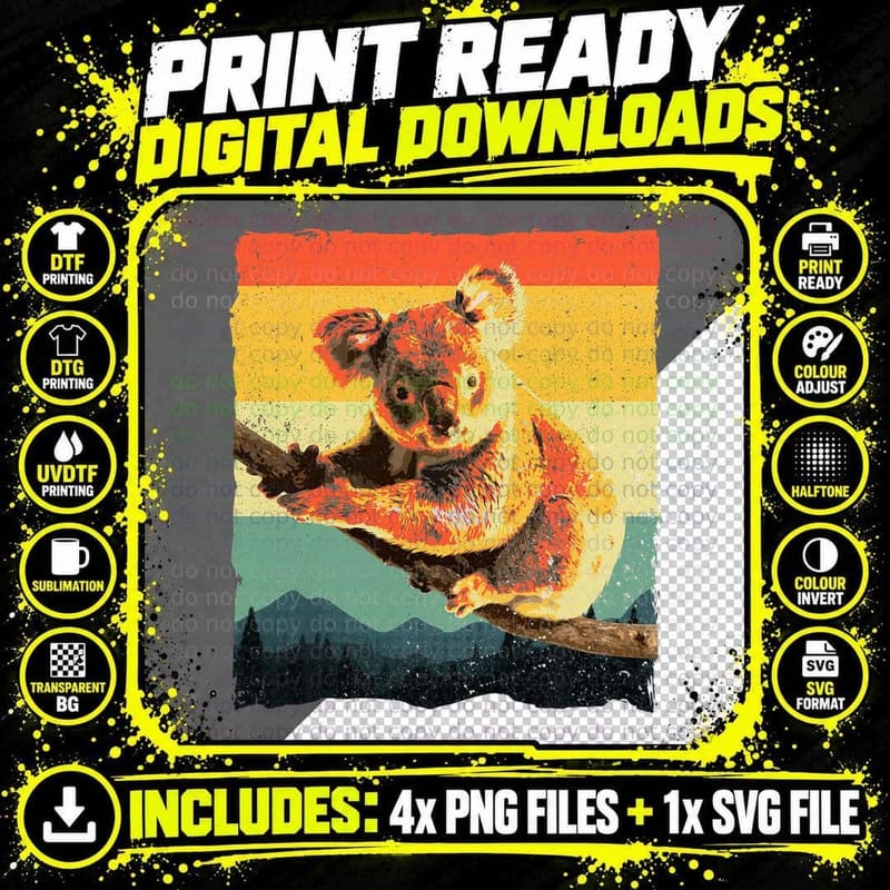 Funny Koala Art for Men Women Kids Australian Koala Bear Png SVG Digital Bundle