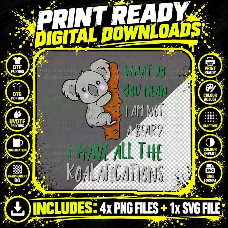 Funny Koala Novelty Cute Koala Bear Pun Shirt Png SVG Digital Bundle
