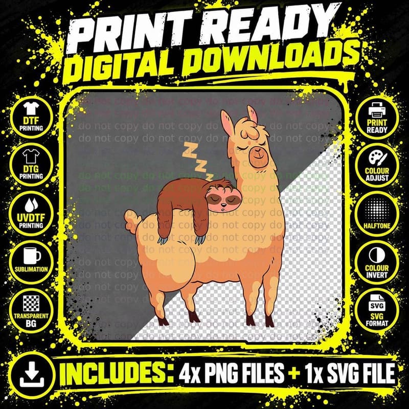 Funny Llama Sloth Alpaca T-Shirt Png SVG Digital Bundle