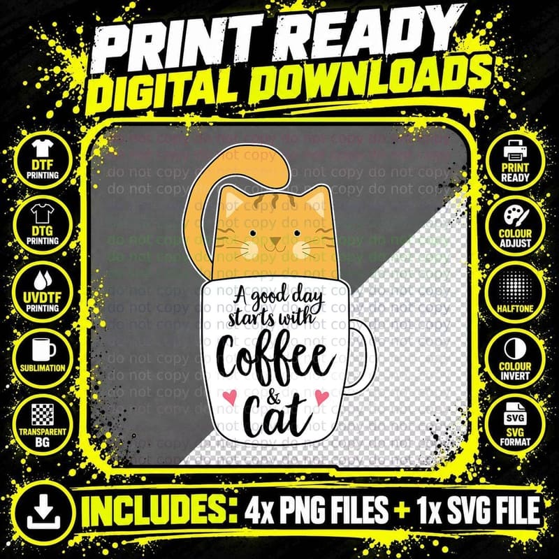 Funny Orange Cat Coffee Mug Cat Lover T-Shirt Png SVG Digital Bundle