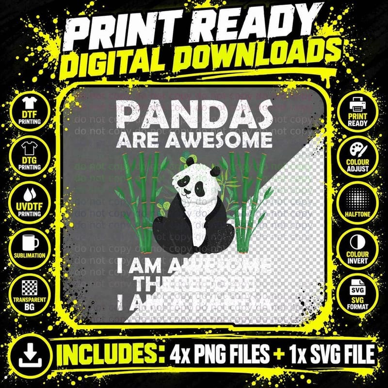 Funny Panda Design for Men Women Boys Girls Panda Bear Png SVG Digital Bundle
