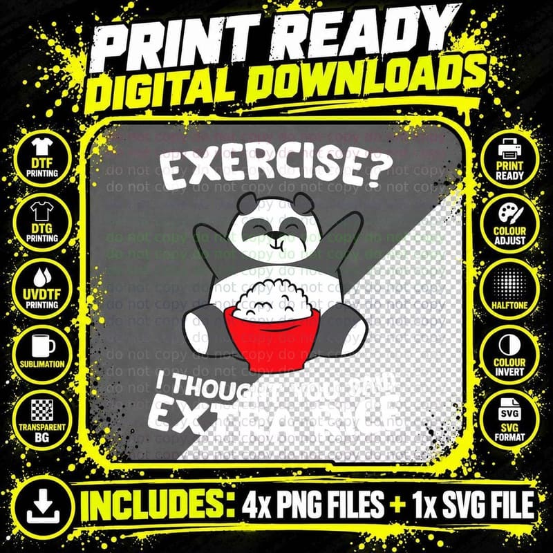 Funny Panda Exercise I Thought You Said Extra Rice Png SVG Digital Bundle
