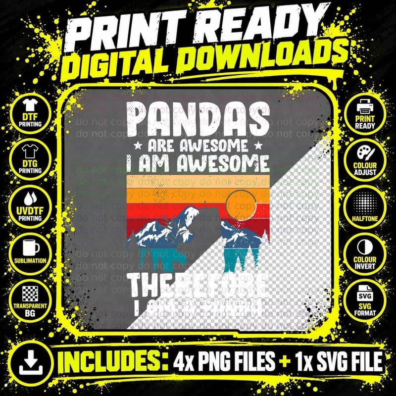 Funny Panda Shirt for Men Women Boys Girls Panda Bear Png SVG Digital Bundle