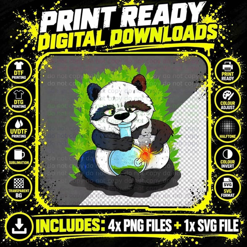 Funny Panda Smoking Bong Funny Cannabis Weed Marijuana Png SVG Digital Bundle