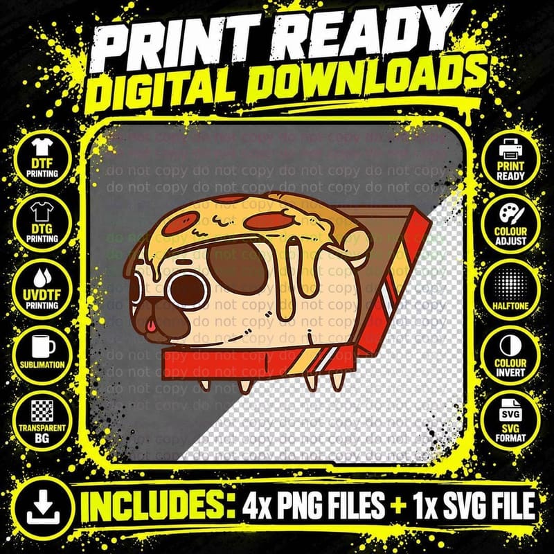 Funny Puglie Pizza Pug Dog Love Pizza Birthday Gift Png SVG Digital Bundle
