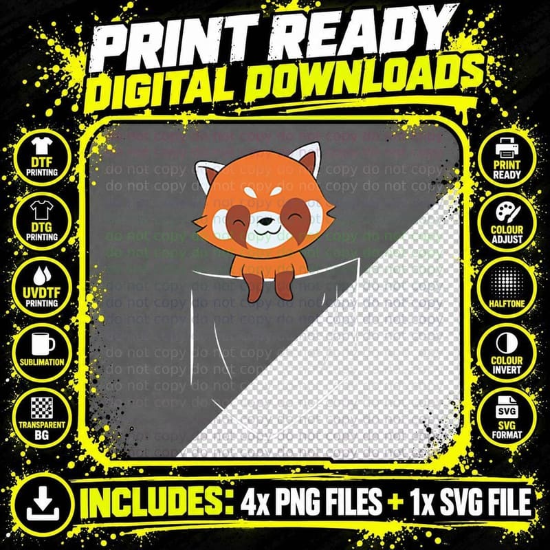 Funny Red Panda in Pocket Cute Animal in Pocket T-Shirt Png SVG Digital Bundle