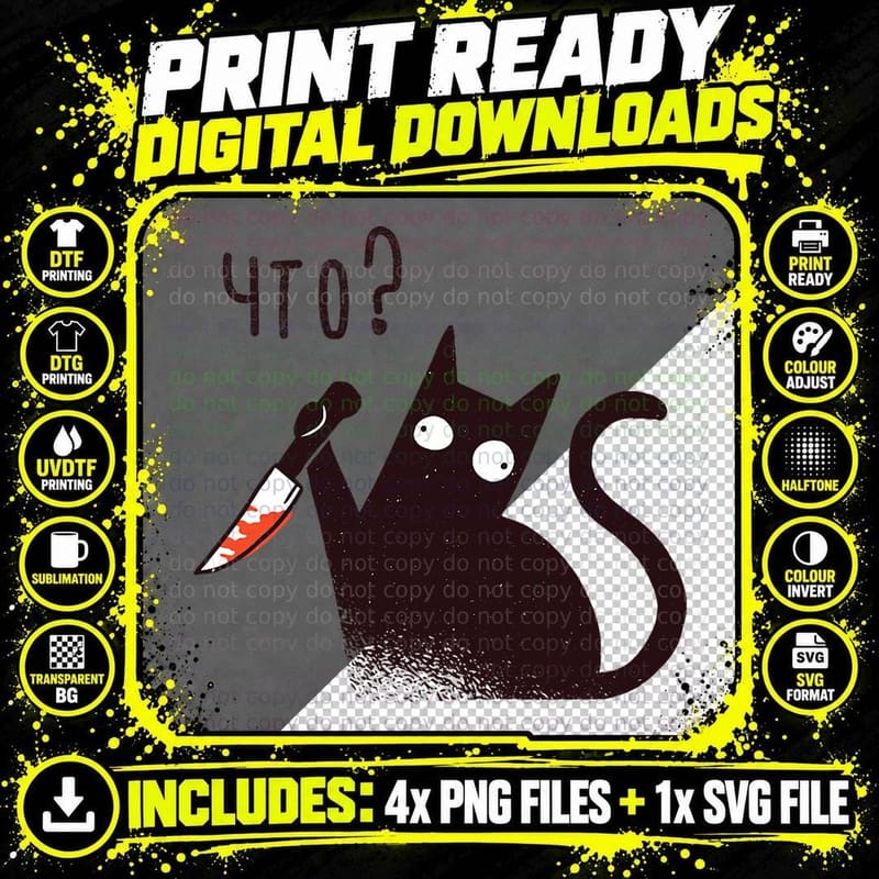 Funny Russian Language Cat with a Knife Saying What Png SVG Digital Bundle