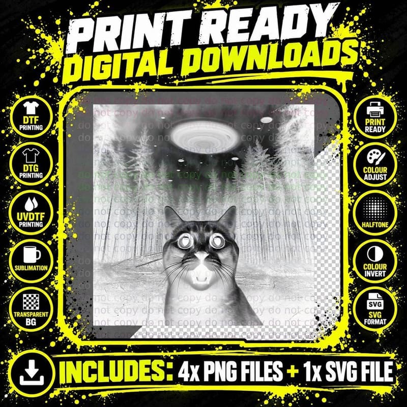 Funny Scared Cat Spaceship for Lover Alien UFO Space Png SVG Digital Bundle