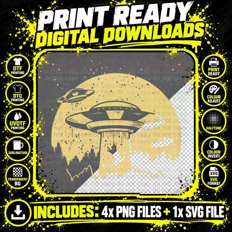 Funny UFO Alien Abduction Cat Flying Perfect Aliens Png SVG Digital Bundle