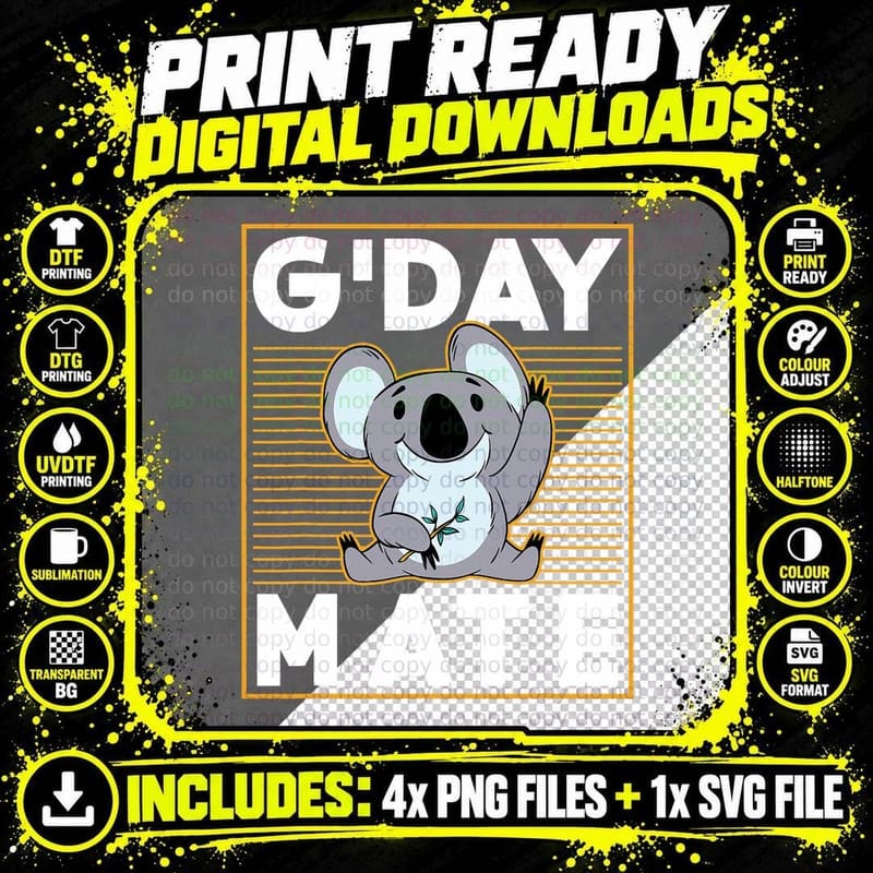 G'day Mate Koalas Koala Bear Cute Koala Animal T-Shirt Png SVG Digital Bundle