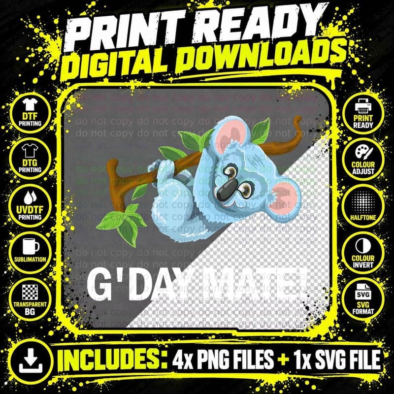 G'day Mate T Shirts, Cute Koala Bear T-Shirt for Holiday Png SVG Digital Bundle