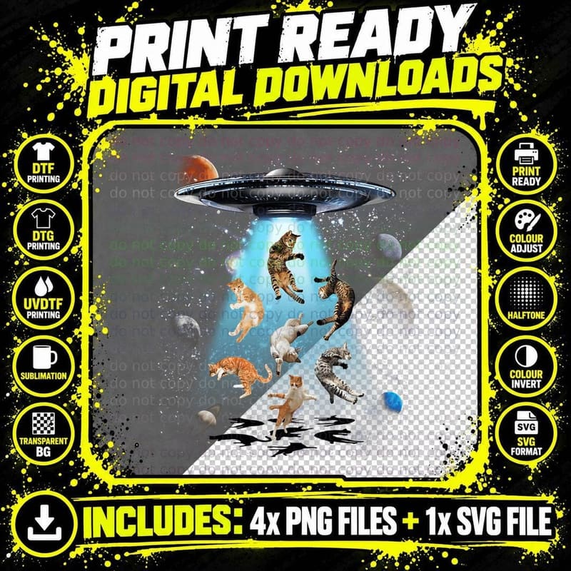 Galaxy Cat Shirt, Cat UFO Shirt, Funny Cat Tee Png SVG Digital Bundle