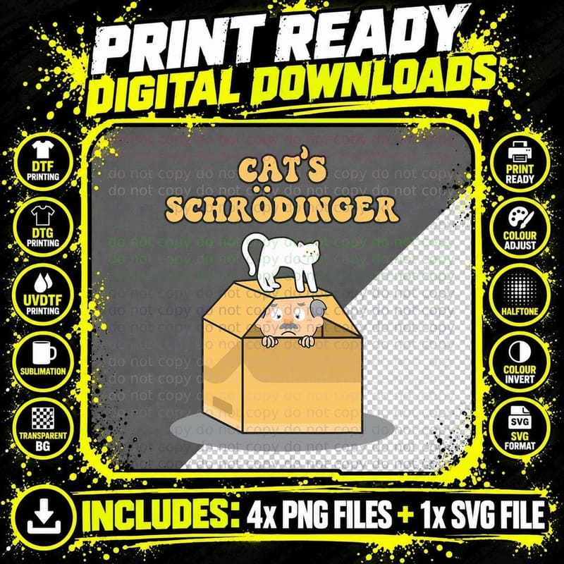 Geek Nerd Science Physics Schrodinger Cat's Schrödinger Png SVG Digital Bundle