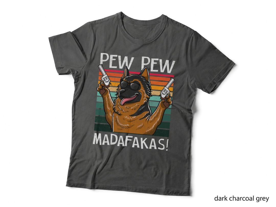 German Shepherd Pew Pew Dog Vintage Retro Sunset Dogs Guns T-Shirt