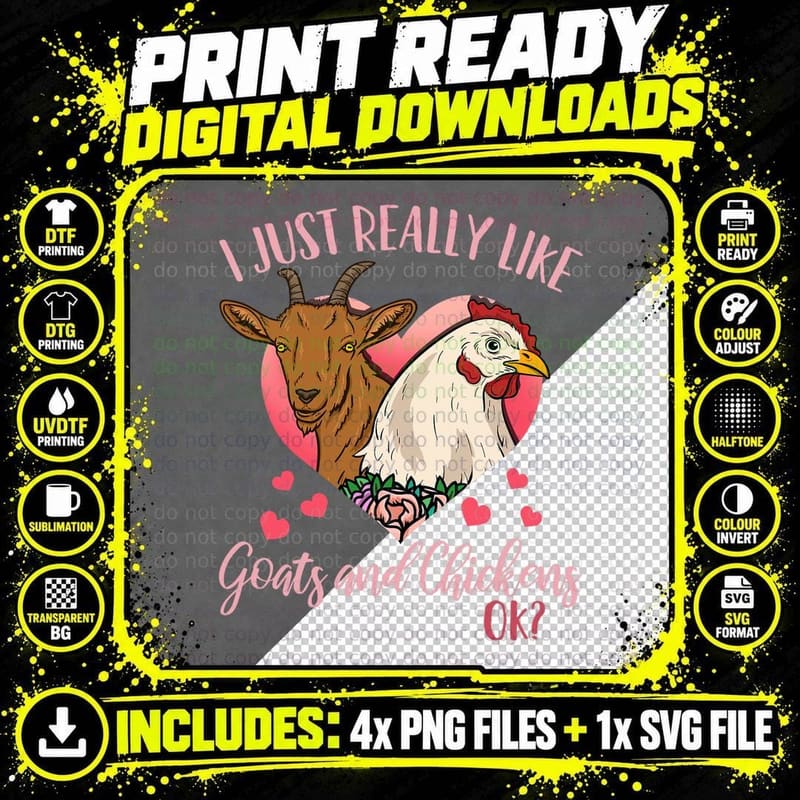 Goat Chicken Farmer T-Shirt Png SVG Digital Bundle