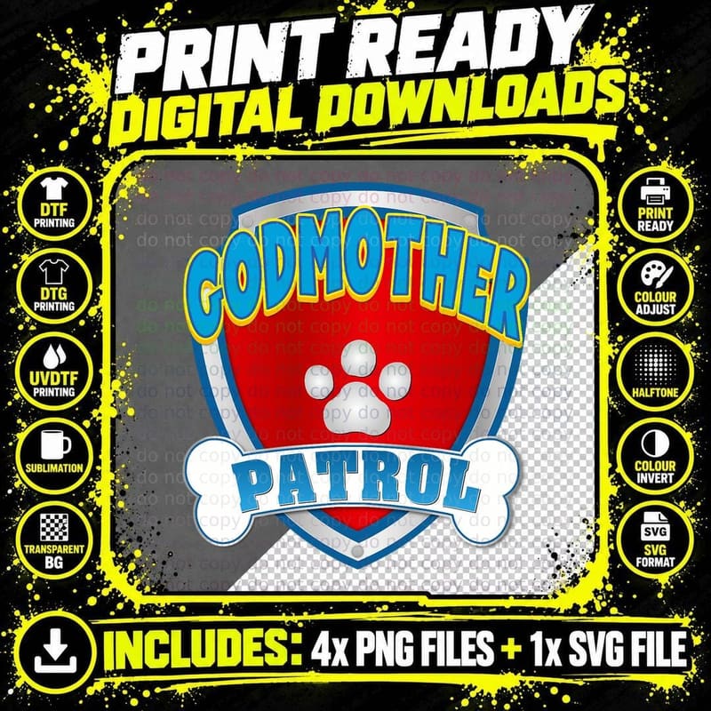 Godmother of the Birthday Boy Girl Dog Paw Family Png SVG Digital Bundle
