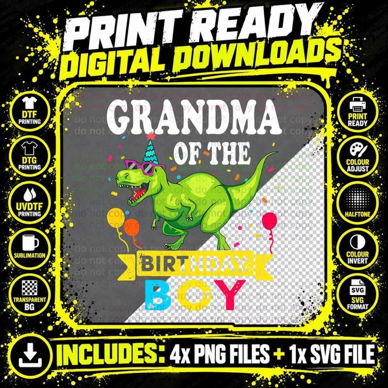 Grandma of the Birthday Boy T-Rex RAWR Dinosaur Birthday Png SVG Digital Bundle