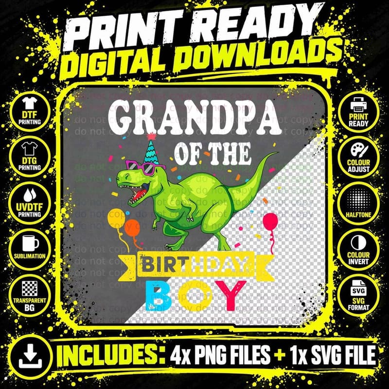 Grandpa of the Birthday Boy T-Rex RAWR Dinosaur Birthday Png SVG Digital Bundle