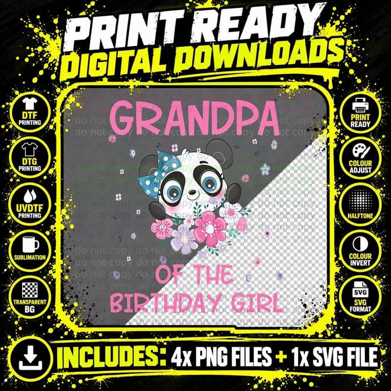 Grandpa of the Birthday Girl Panda Bear Party Family Png SVG Digital Bundle