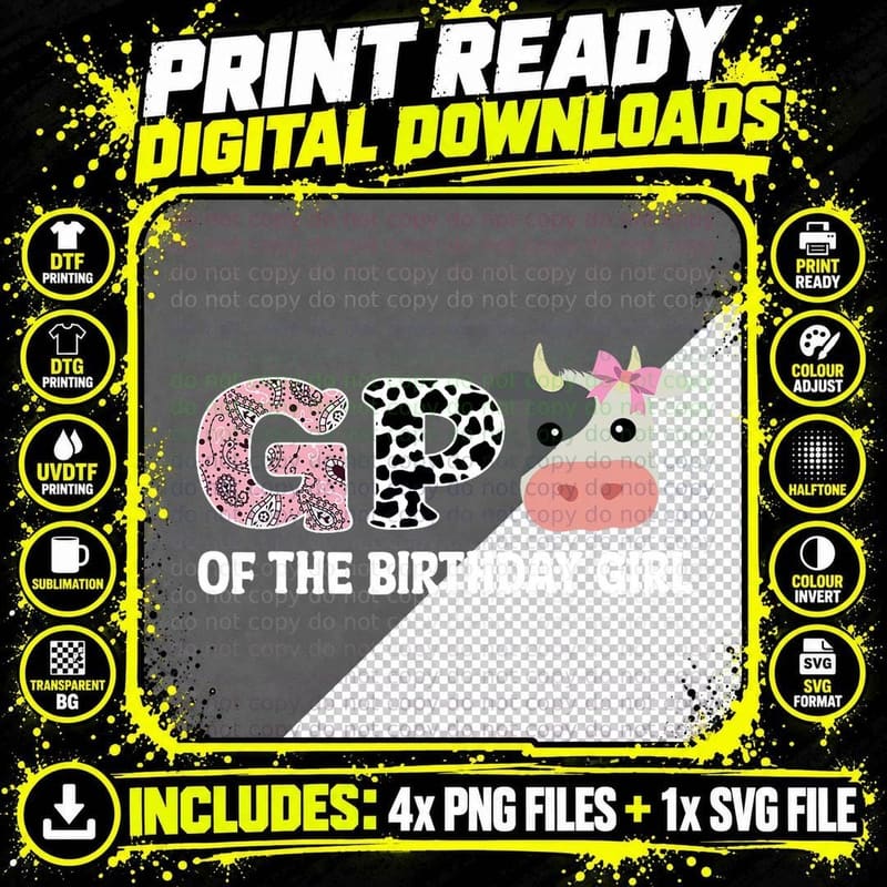 Grandpa of the Birthday for Girl Cow Farm Birthday Cow Png SVG Digital Bundle