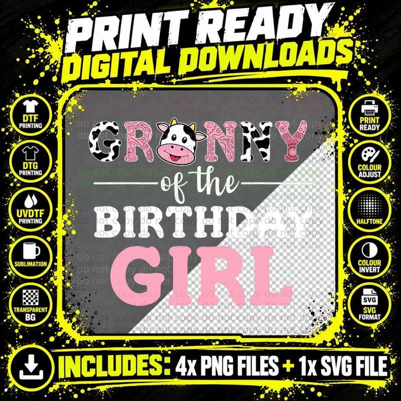 Granny of the Birthday Girl Shirt Farm Cow Grandma Gigi Png SVG Digital Bundle