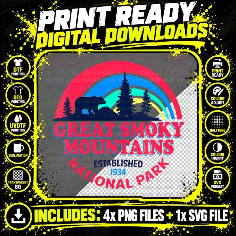 Great Smoky Mountains National Park Retro Bear T-Shirt Png SVG Digital Bundle