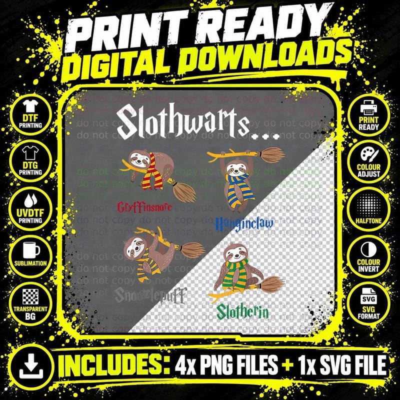 Harry Slothwarts T-Shirt, Wizarding World Sloth Png SVG Digital Bundle