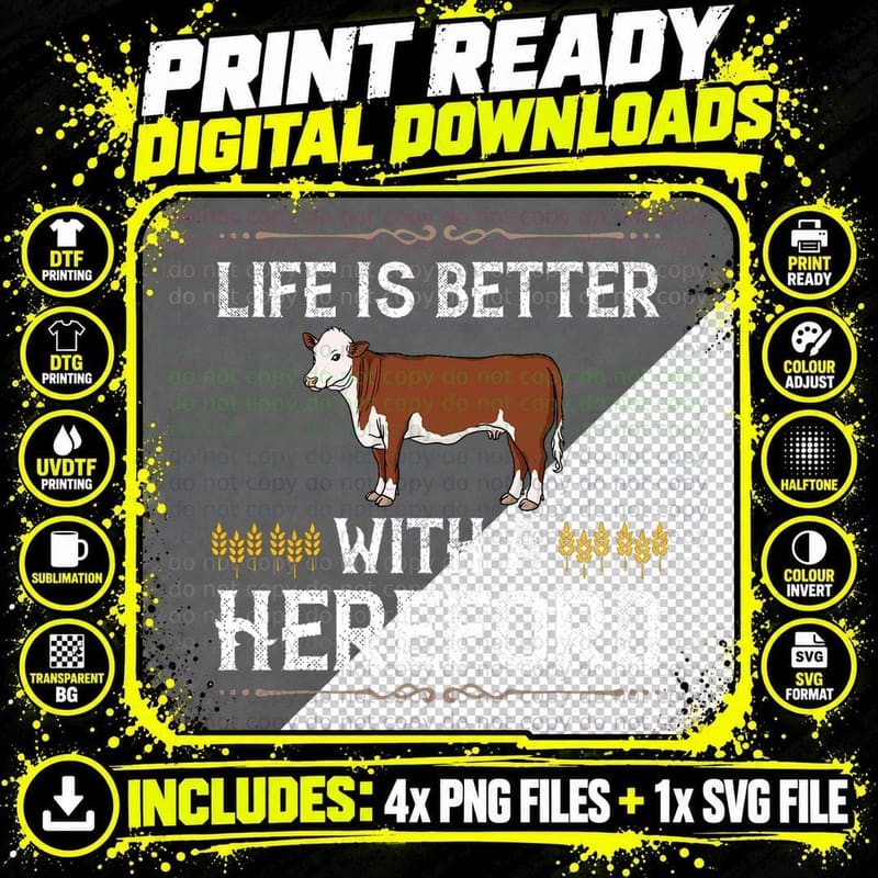 Hereford Cow Cattle Bull Beef Farm T-Shirt Png SVG Digital Bundle