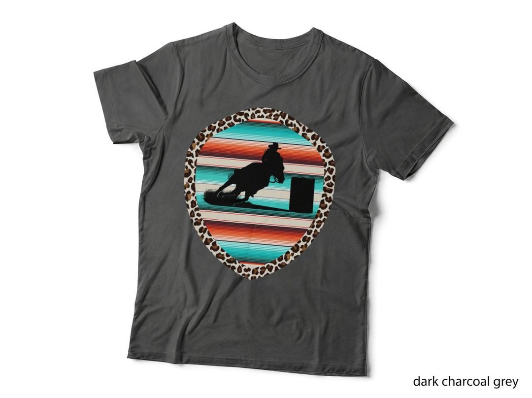 Horse Barrel Racing Serape Leopard Pattern Rodeo Cowgirl T-Shirt